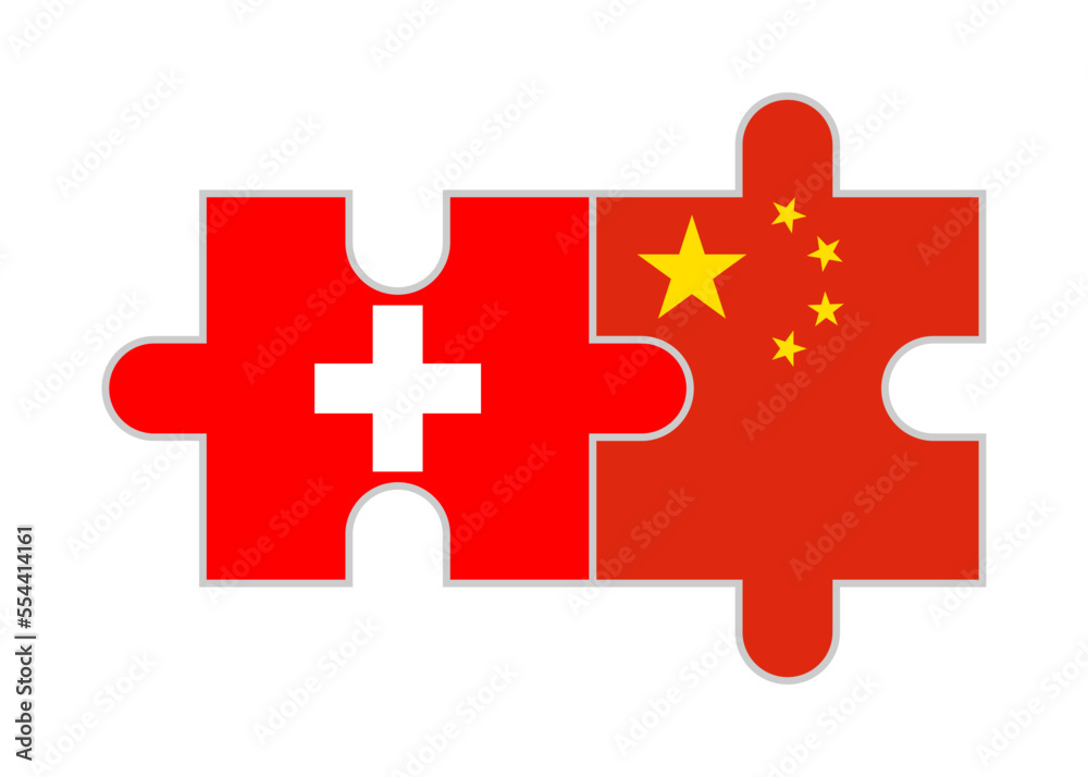 puzzle pieces of swiss and chinese flags. vector illustration isolated on white background puzzle pieces of swiss and chinese flags. vector illustration isolated on white background