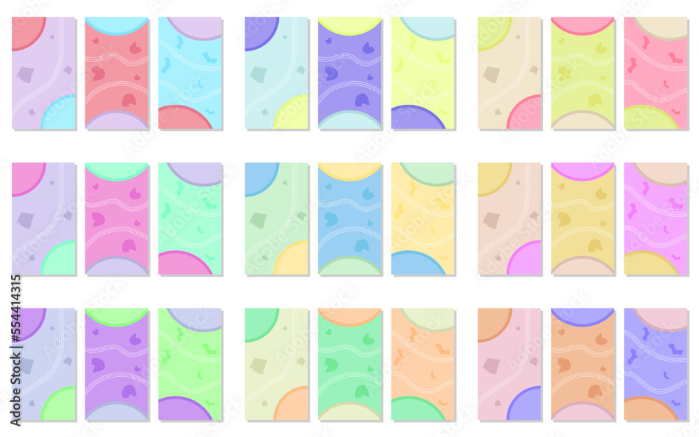 twenty seven sets of cheerful abstract  background with pastel color. simple, flat and colorful concept. used for wallpaper, backdrop, social media stories, copy space and poster