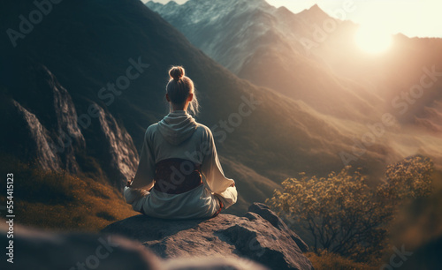 woman lifestyle balanced practicing meditate and zen energy yoga, Generated AI