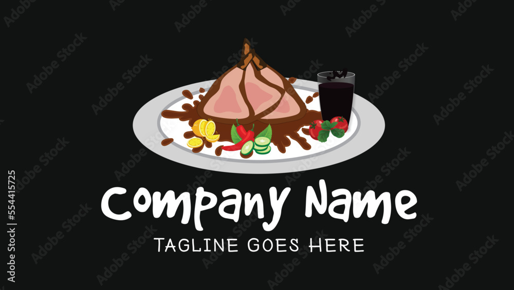 Lamb and Mutton with Cold Drink Traditional Asian Food Vector Illustration