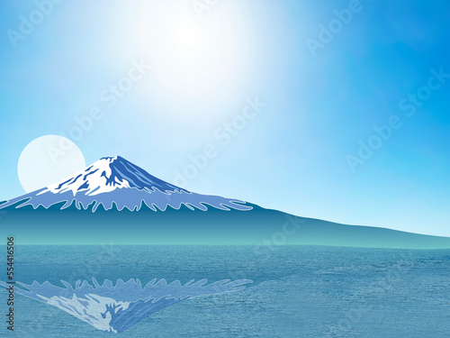 年賀状 青空と富士山と初日の出