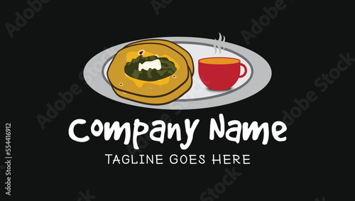 Palak Saag and Makki ki Roti with Butter and a cup of tea Traditional Asian Food Vector Illustration