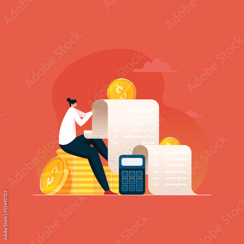 Women Analyzing and Calculating Budget, Paying bills or Taxes Concept, Auditing and Finance Management Illustration