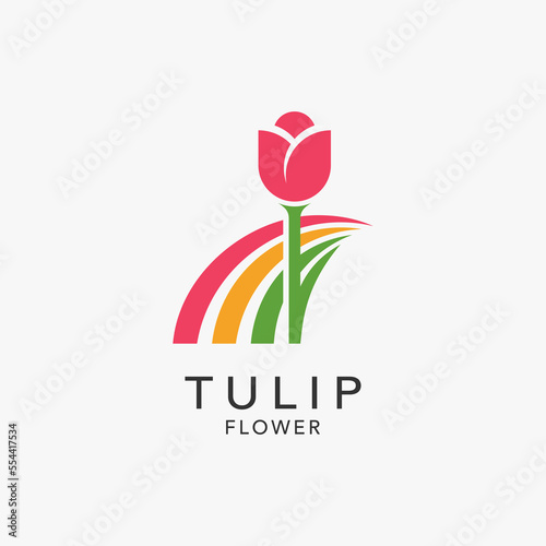 Tulip flower and colorful elements for tulip garden logo design #554417534
