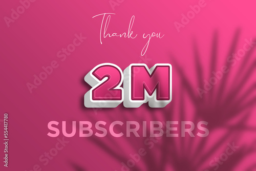 2 Million subscribers celebration greeting banner with Pink 3D Design