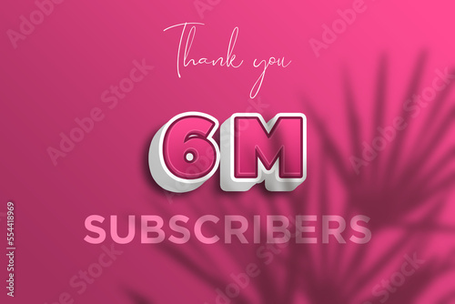 6 Million subscribers celebration greeting banner with Pink 3D Design