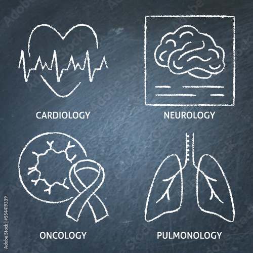 Medical specializations chalkboard icon set