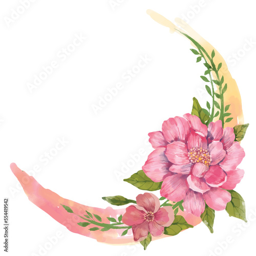 Crescent moon pink floral watercolor for anniversary, invitaion, wedding card 