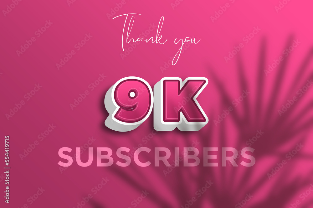9 K  subscribers celebration greeting banner with Pink 3D  Design