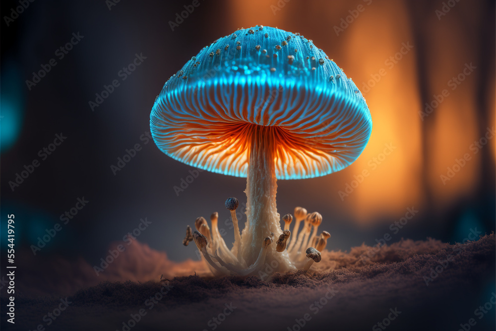 Mystical glowing blue mushroom made with Generative AI	