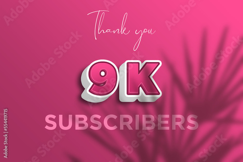 9 K subscribers celebration greeting banner with Pink 3D Design