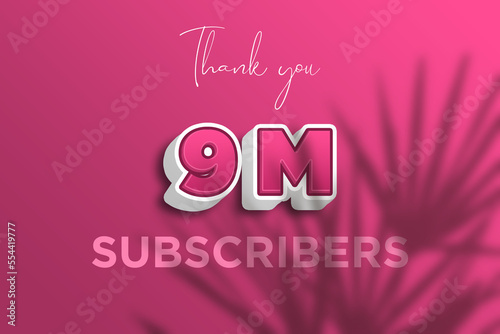 9 Million subscribers celebration greeting banner with Pink 3D Design