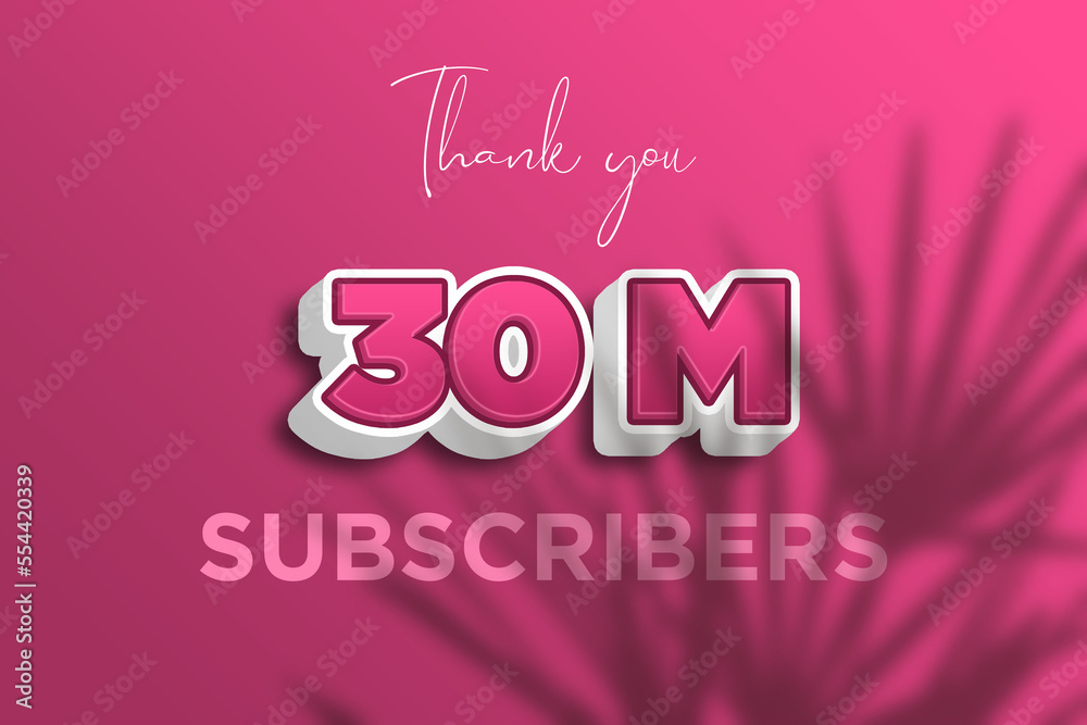 30 Million  subscribers celebration greeting banner with Pink 3D  Design