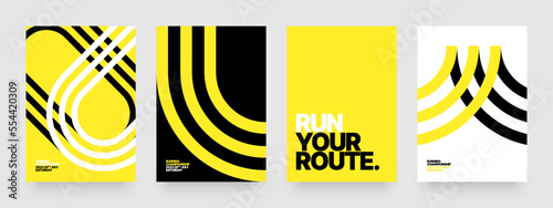 Vector layout template design for run, championship or sports event. Poster design with abstract running track on stadium with lane. Design for flyer, poster, cover, brochure, banner or any layout. photo