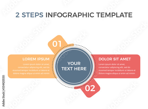 Infographic template with main circle and 2 steps or options