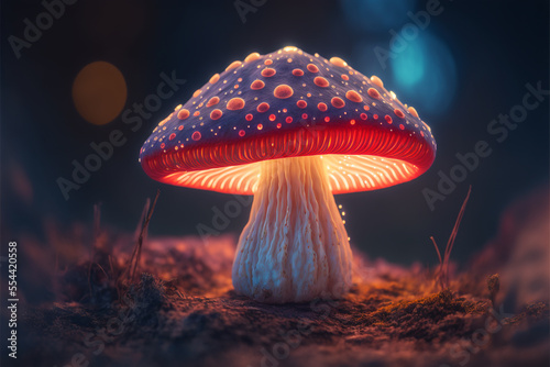 Mystical glowing red mushroom made with Generative AI	