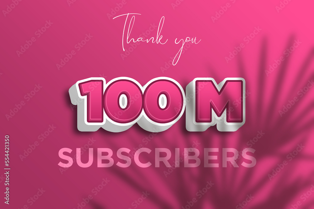 100 Million subscribers celebration greeting banner with Pink 3D  Design