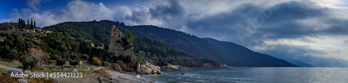 The harbour of Saint George the Zograf Monastery or Zograf Monastery in Greece. It was founded in the late 9th or early 10th century by three Bulgarians from Ohrid. © Hristo
