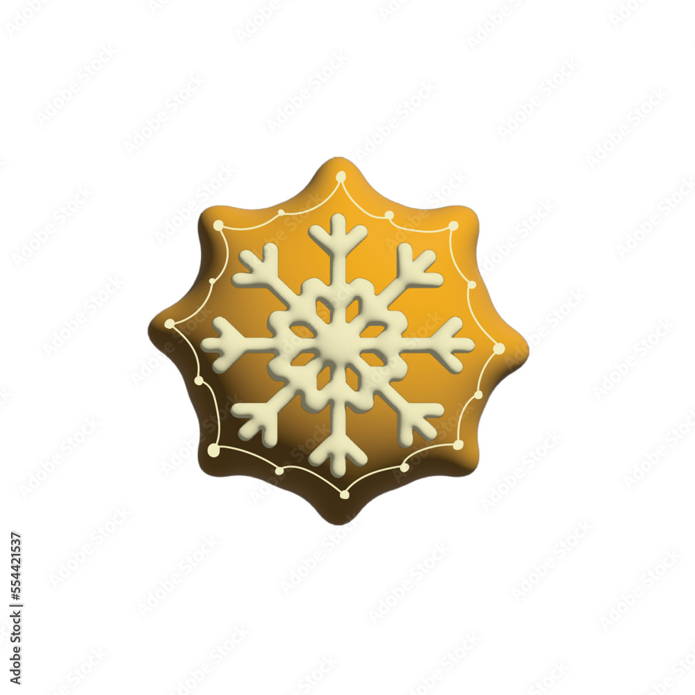 Holiday gingerbread snowflake cookie. A cookie in the shape of a man with colored icing. Happy new year decoration. Merry Christmas holiday. New Year and Xmas celebration
