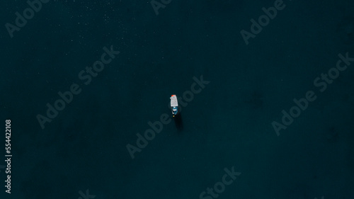 Aerial view of sailboat on Adriatic sea. Croatia 