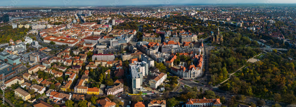 Aerial view of the city Timisoara in Romania on a sunny day in autumn.