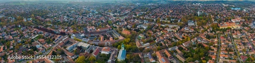Aerial view of the city Gyula in Hungary on on a sunny day in autumn.
