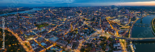 Aerial view around the city capitol Belgrade in Serbia on an early night on an autumn day. photo