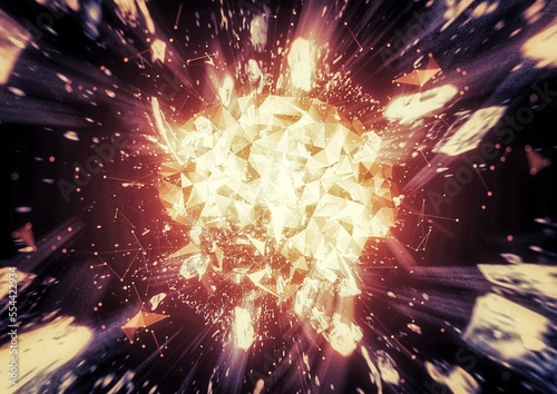 Abstract background with explosion and flying debris