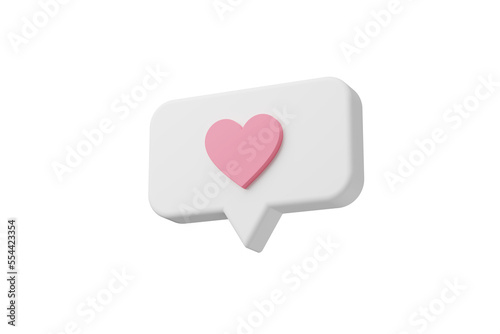 Valentine concept 3d red heart in speech bubble object isolated on pink background for graphic decorate. 3d render illustation with object clipping path.