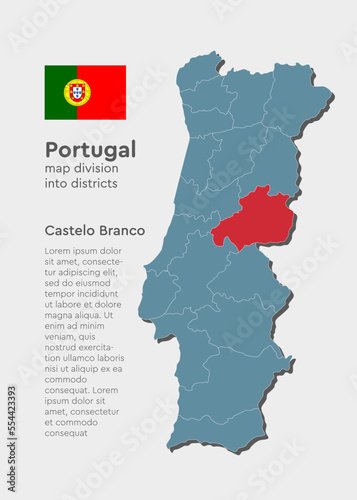 Vector map Portugal and district Castelo Branco photo