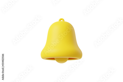3D notification bell icon on white background. 3d snotification bell object isolated background for graphic decorate. 3d render illustation with object clipping path.