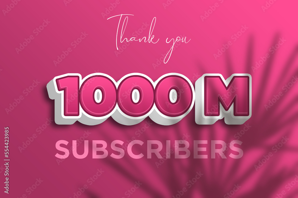 1000 Million subscribers celebration greeting banner with Pink 3D  Design
