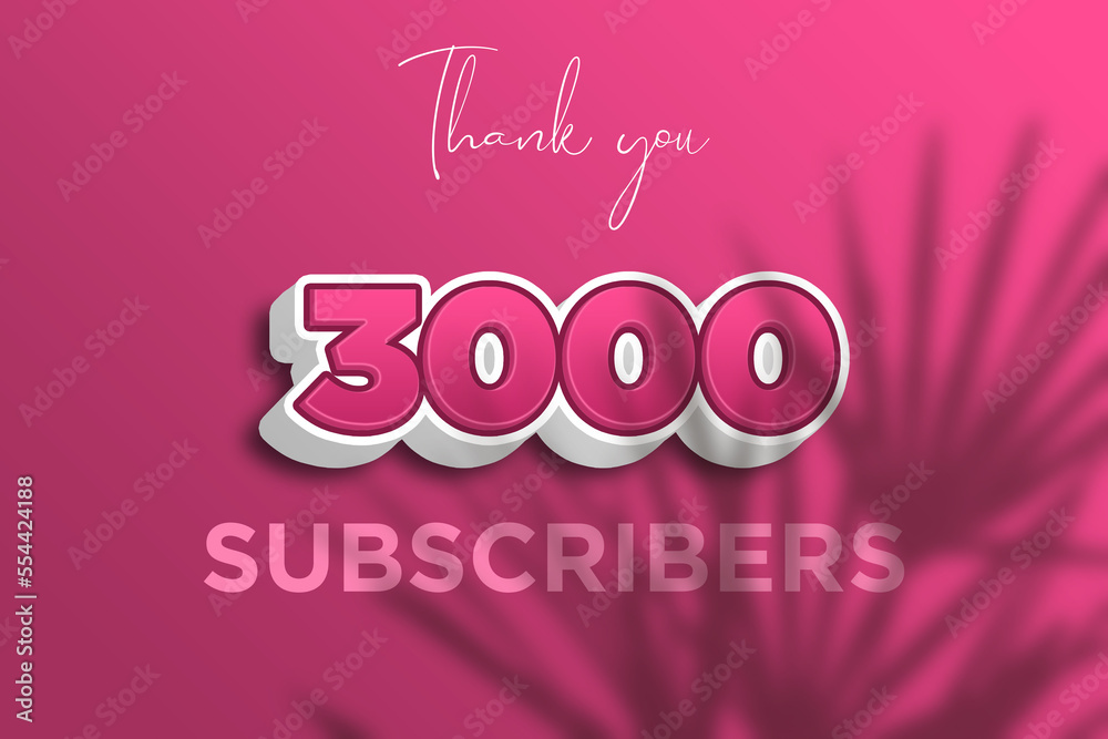 3000 subscribers celebration greeting banner with Pink 3D Design 3000 subscribers celebration greeting banner with Pink 3D Design