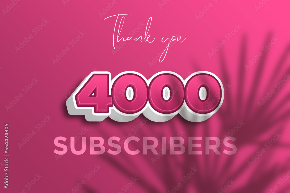 4000 subscribers celebration greeting banner with Pink 3D  Design