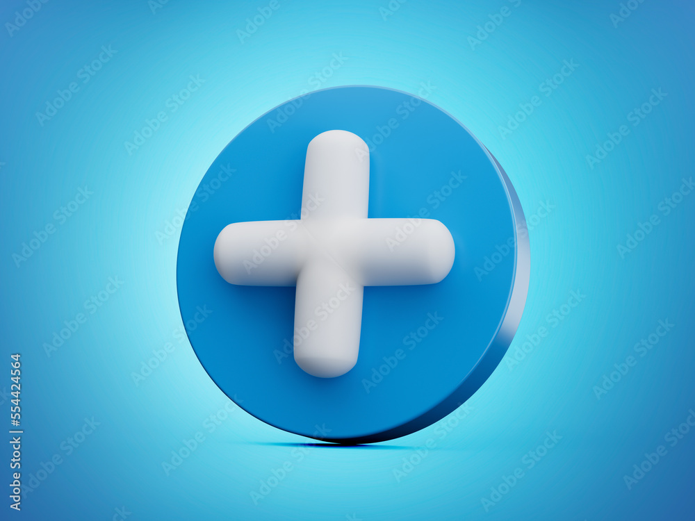 White Plus Icon on blue circle 3d illustration White Plus Icon on blue circle 3d illustration