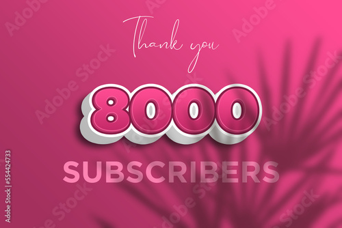 8000 subscribers celebration greeting banner with Pink 3D Design