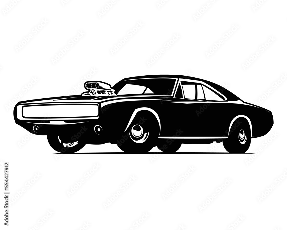 1970s old dodge charger logo silhouette isolated white background view from side. Best for badges, emblems, icons and the old car industry. vector illustration eps 10.
