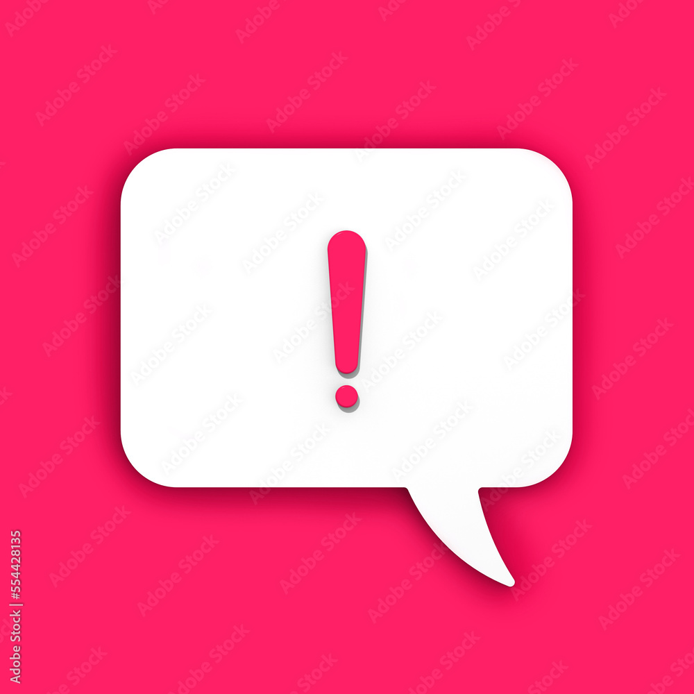 red exclamation mark on a white message board. Alarm signal in the phone. Danger alert. Message on a red background. Square image. 3D image. 3D rendering. red exclamation mark on a white message board. Alarm signal in the phone. Danger alert. Message on a red background. Square image. 3D image. 3D rendering.
