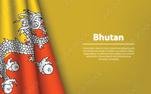 Wave flag of Bhutan with copyspace background.