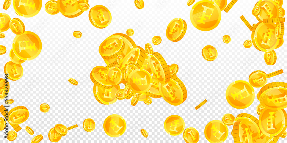 Swiss franc coins falling. Gold scattered CHF Swiss franc coins falling. Gold scattered CHF