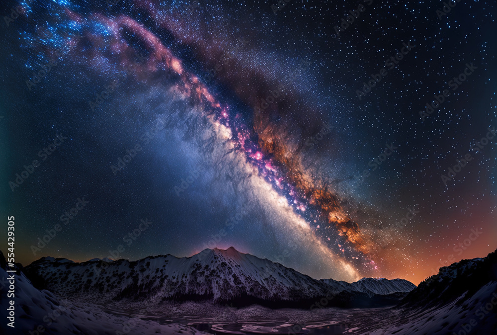 the vista of the Milky Way galaxy captured in a long exposure. Generative AI