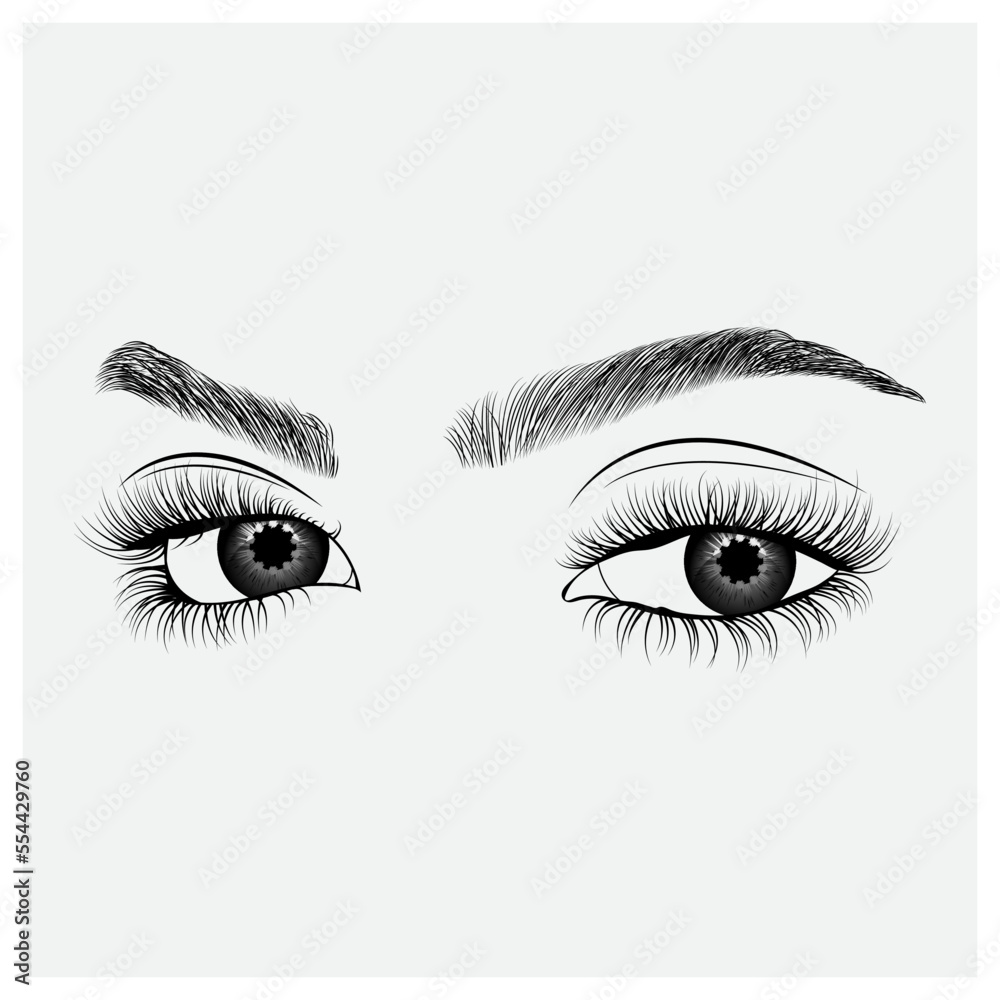 Hand drawn illustration of the eye with long full lashes Hand drawn illustration of the eye with long full lashes