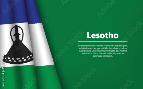 Wave flag of Lesotho with copyspace background. photo