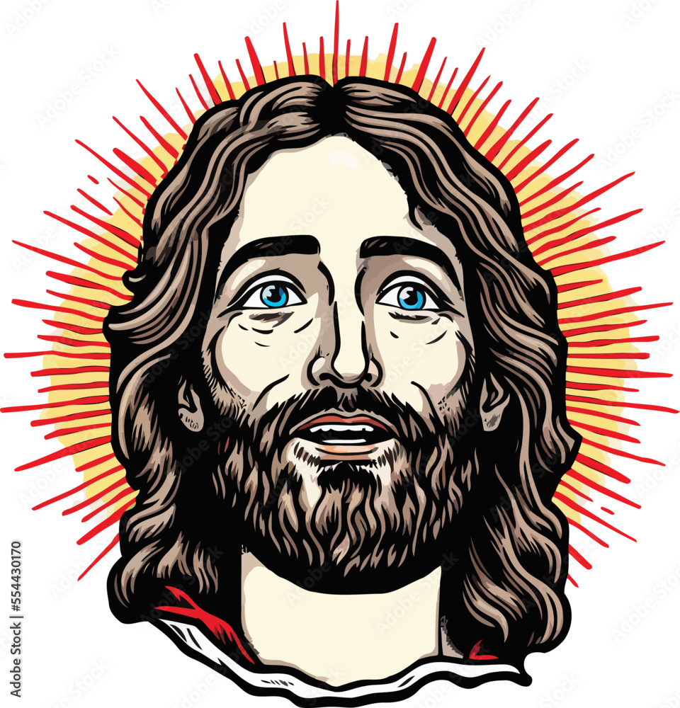 Jesus Christ Face Close Up Portrait illustration 07 Stock Vector