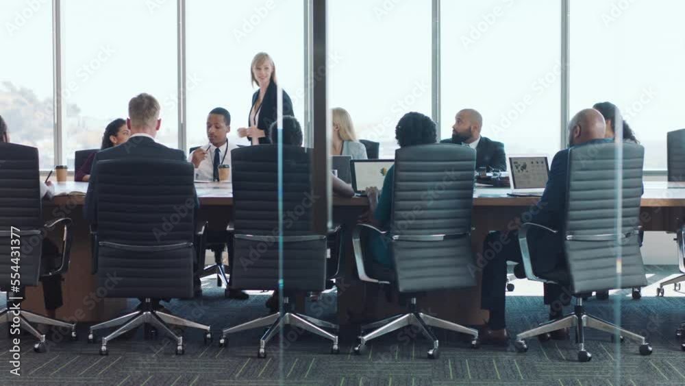 Business people, presentation or meeting in office building for company finance planning, growth strategy or data analysis. Mentor, diversity or speaker for leadership in workshop corporate training