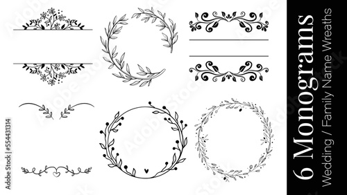 Floral Set of Bordered Frames, Vintage and Hand Made Family Name Monogram SVG Bundle of 6 Designs 