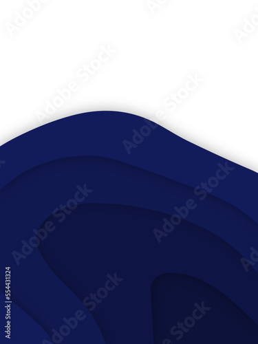 Wavy blue papercut style artwork on white background. Blue 3d papercut artwork - blue wave and empty space for text - Abstract multi layers 3d papercut background.