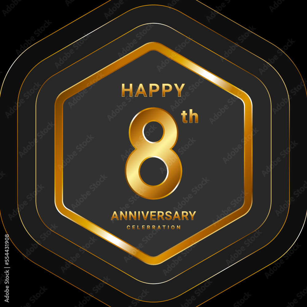 Obraz premium 8th Anniversary. Golden Anniversary With Hexagon Style For Celebration Event. Logo Vector Illustration