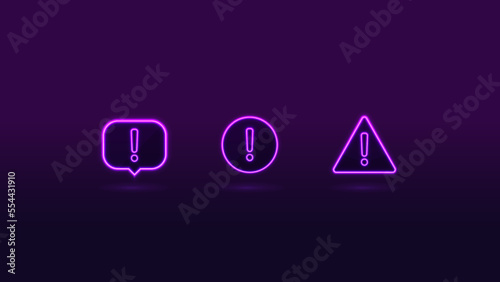 Collection of warning purple neon warnings symbols