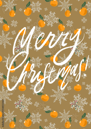 Merry Christmas and New Year Card with Candy, Orange, Winter design illustration for greetings, invitation, flyer.